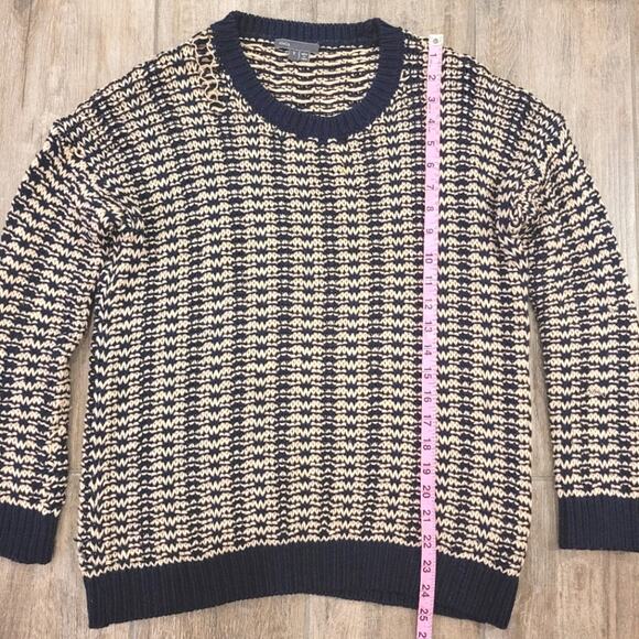 Vince Sweater Womens S Mercerized Texture Knit Coastal Navy Stripes TINY FLAW - Picture 3 of 12